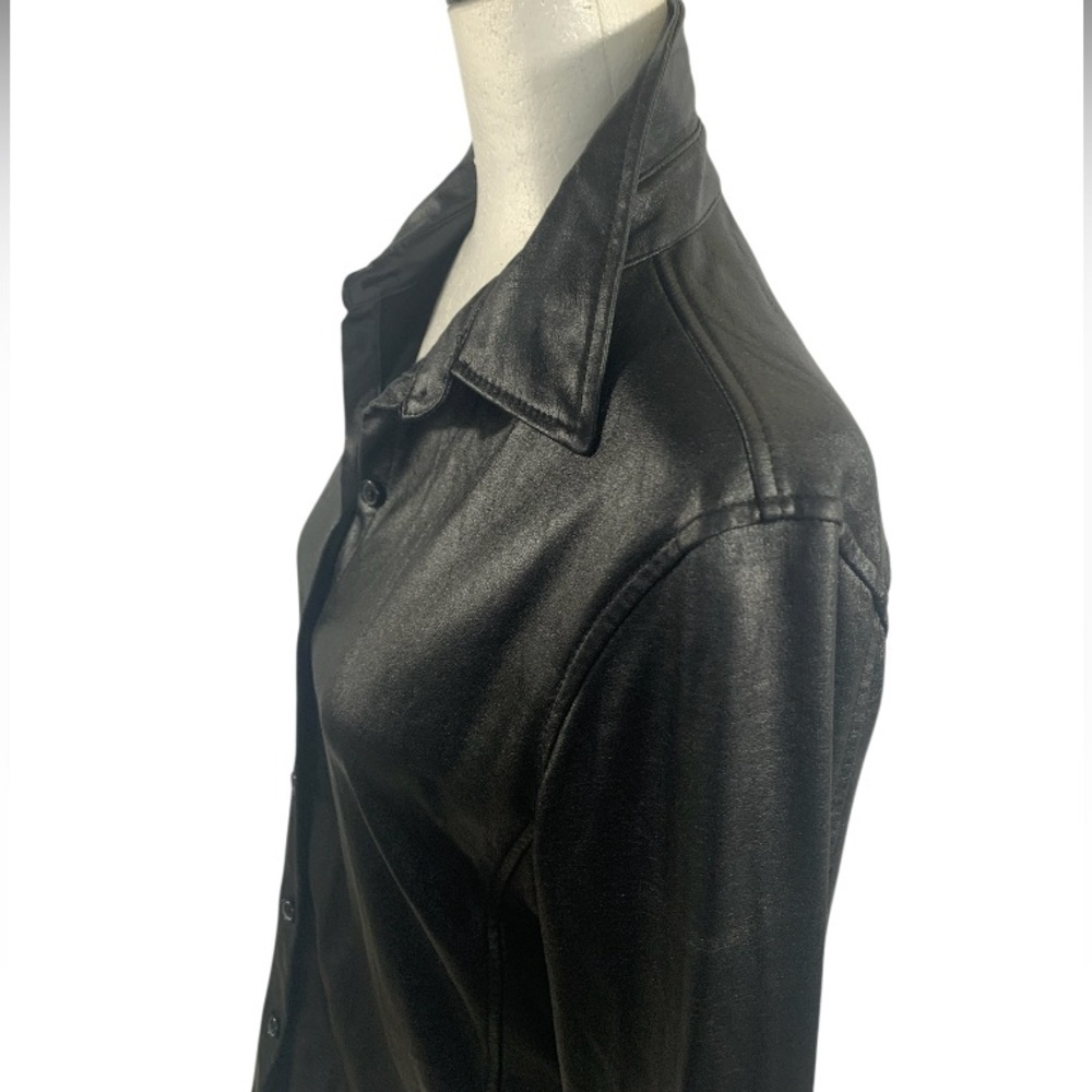 NY Jeans Shirt Coated Leatherette Fabrication Long Sleeve Shacket Casual Black S - Picture 5 of 10